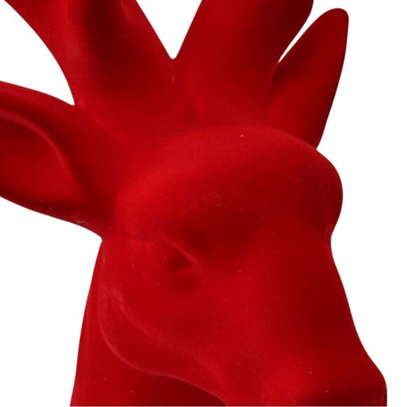 Zodax Red Flocked Stag Deer Head 16in Christmas Holiday Decor New - Picture 9 of 10